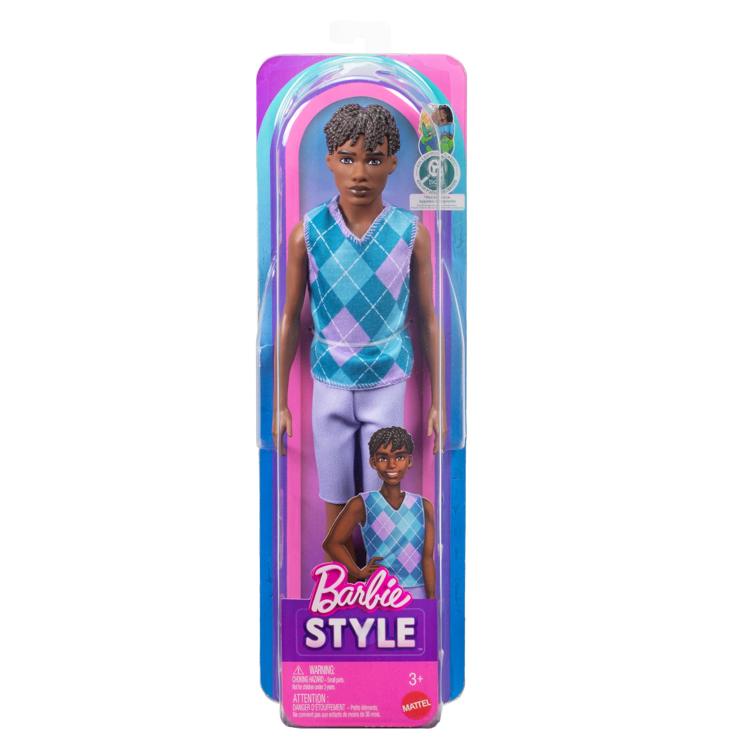 Barbie Fashionistas Style Ken Doll #253 in Lavender Shorts. Turquoise And Lavender Top. Brown Hair - Image 6