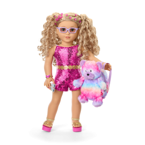 Glam Sparkly Concert Outfit & Colorful Teddy Bear Backpack & Accessory Set Bundle