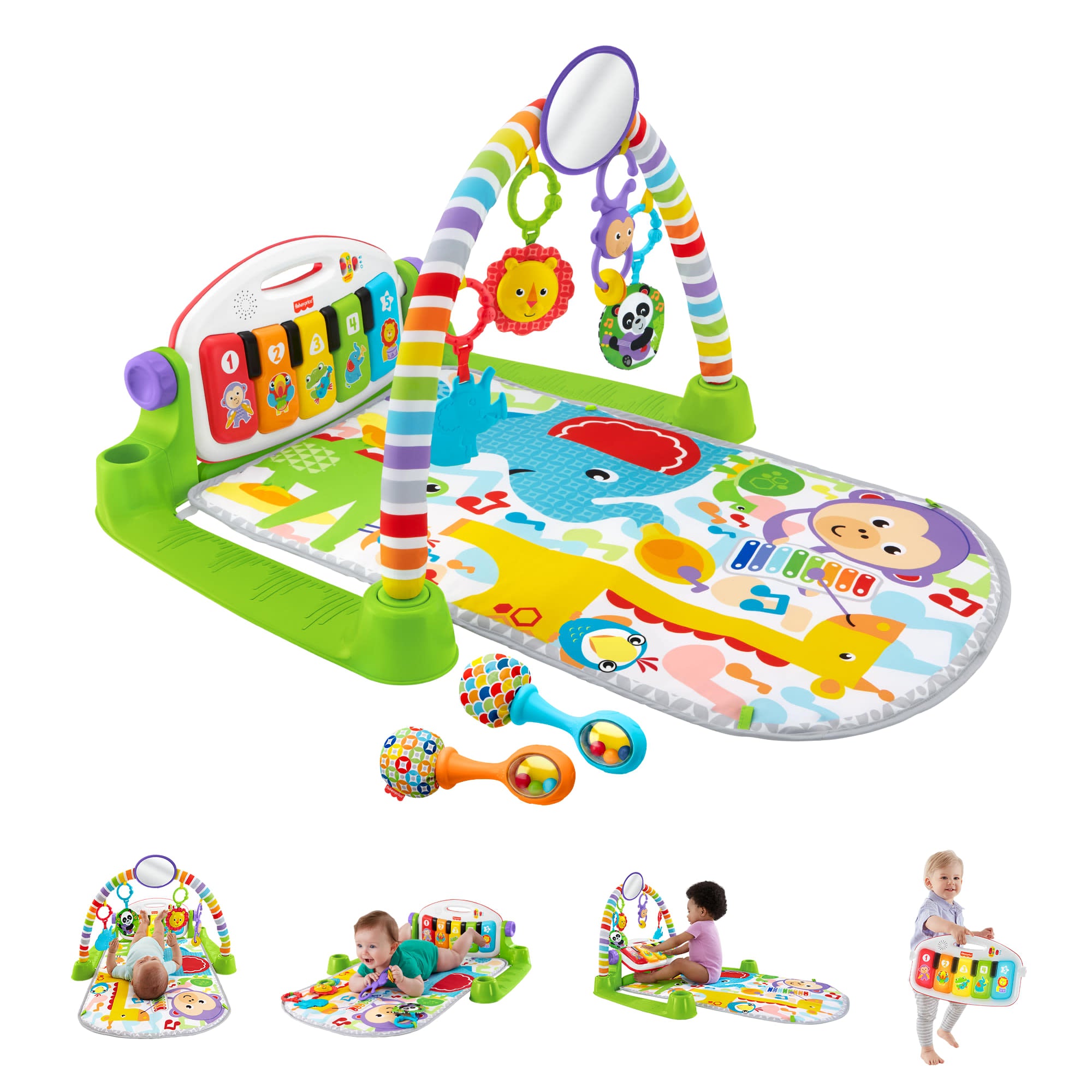 Fisher-Price Deluxe Kick & Play Piano Baby Gym Learning Toy & Newborn Rattle Maracas