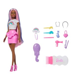 Barbie Rainbow Sparkle Hair Fashion Doll With Extra-Long Hair And 12 Styling Accessories