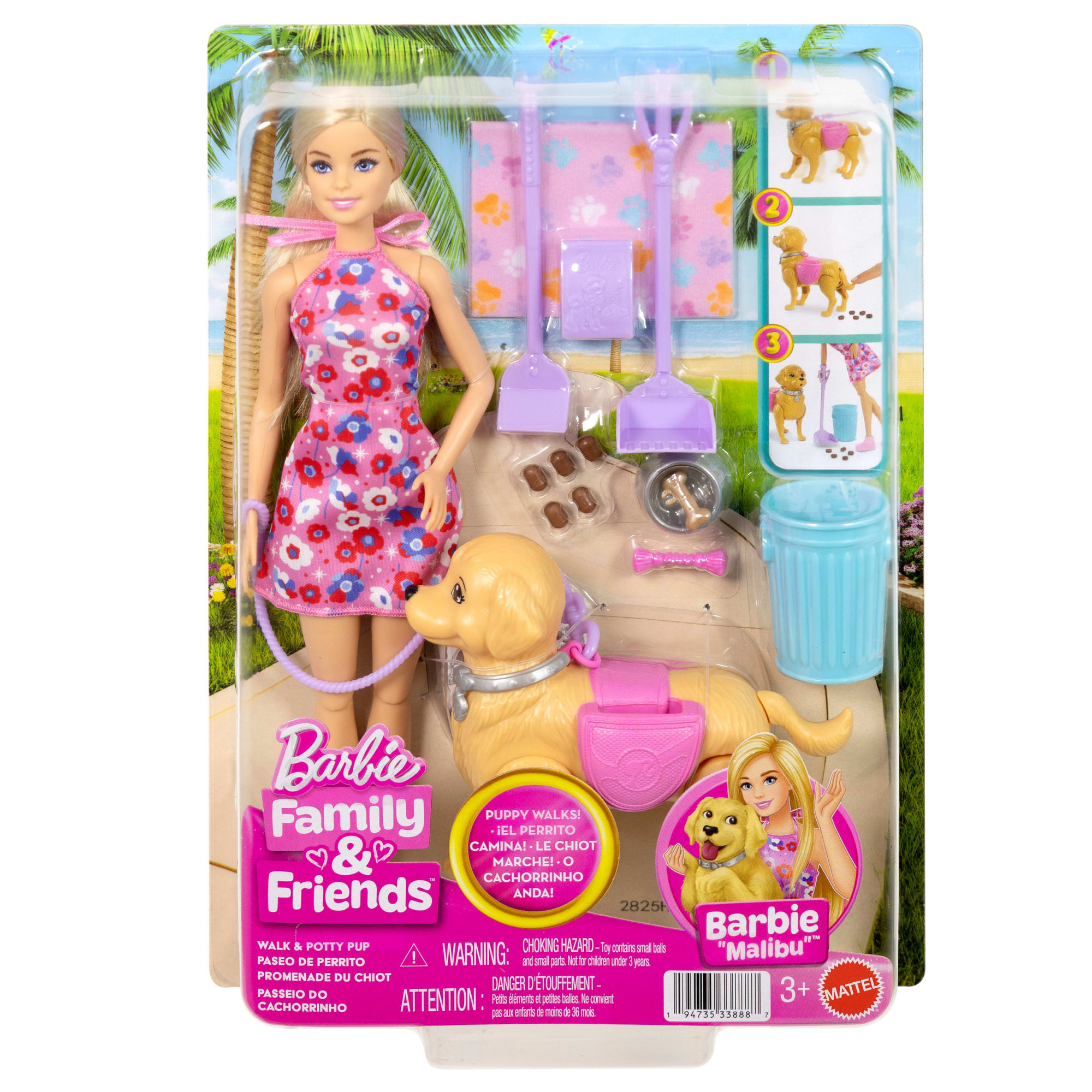 Barbie Malibu Walk & Potty Pup Toy Set. includes Doll. Walking Pet Dog With Potty Feature. & Accessories - Image 6