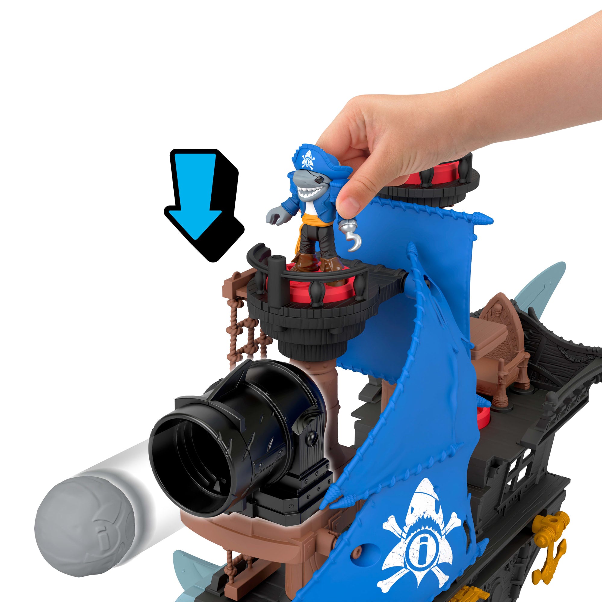 Imaginext Shark Bite Pirate Ship Playset With 2 Action Figures & Toy Ship And Accessories - Image 3