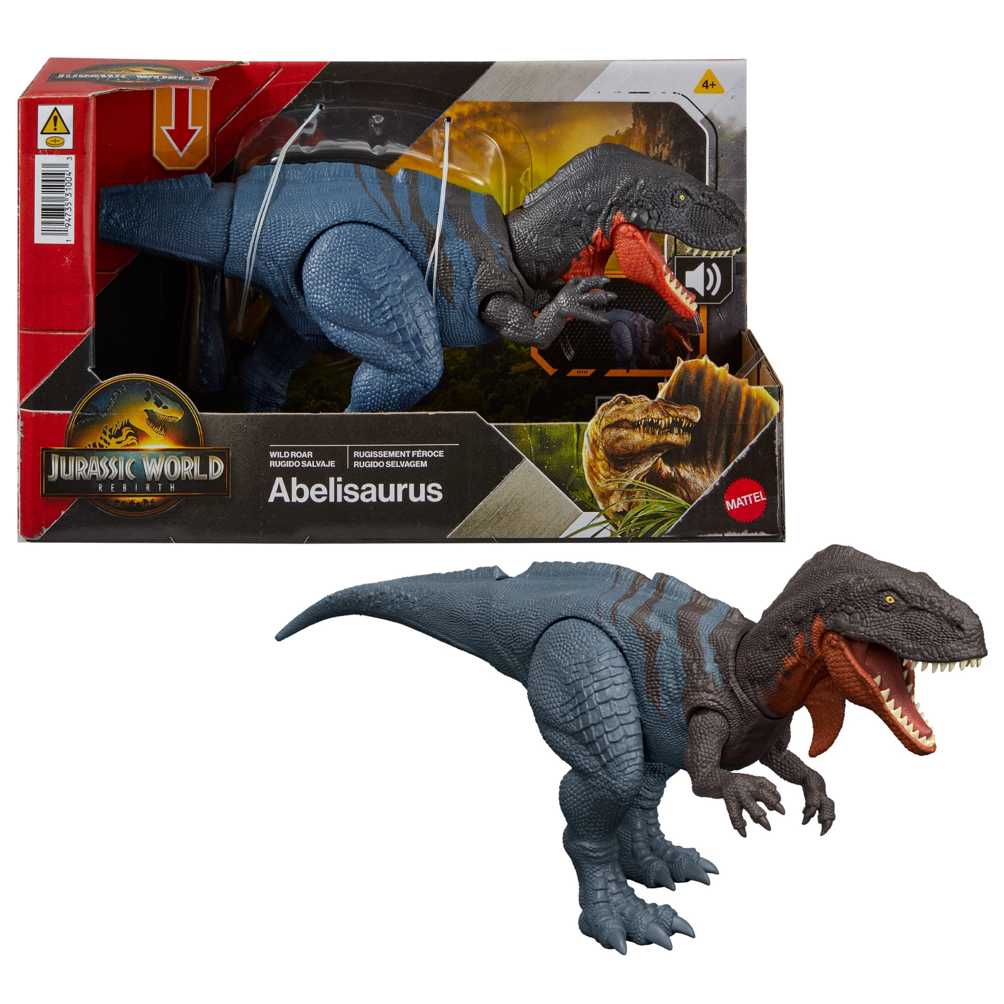 Jurassic World Rebirth Wild Roar Abelisaurus Dinosaur Toy. Tail Controlled Attack Chomp & Sound