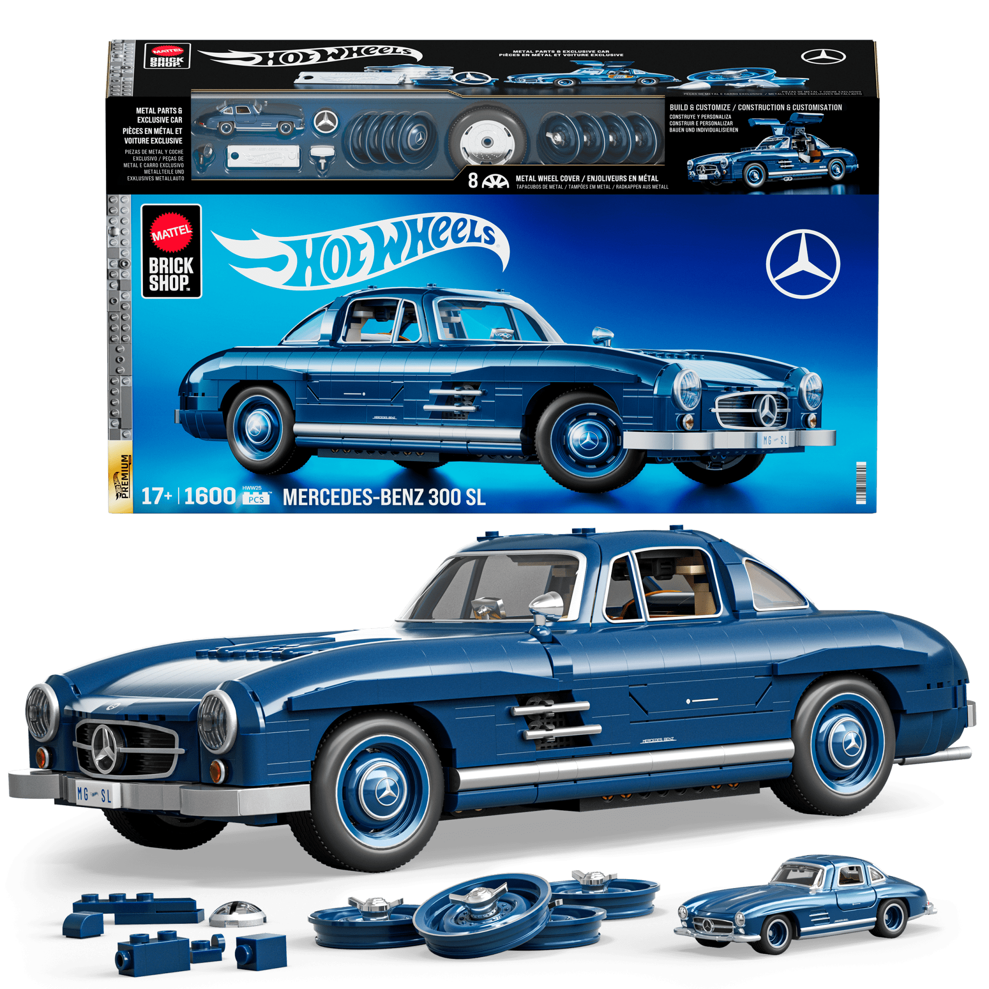 Mattel Brick Shop Hot Wheels Mercedes-Benz 300 Sl. Kit de Construction de Jouets 1600 Pièces de Collection