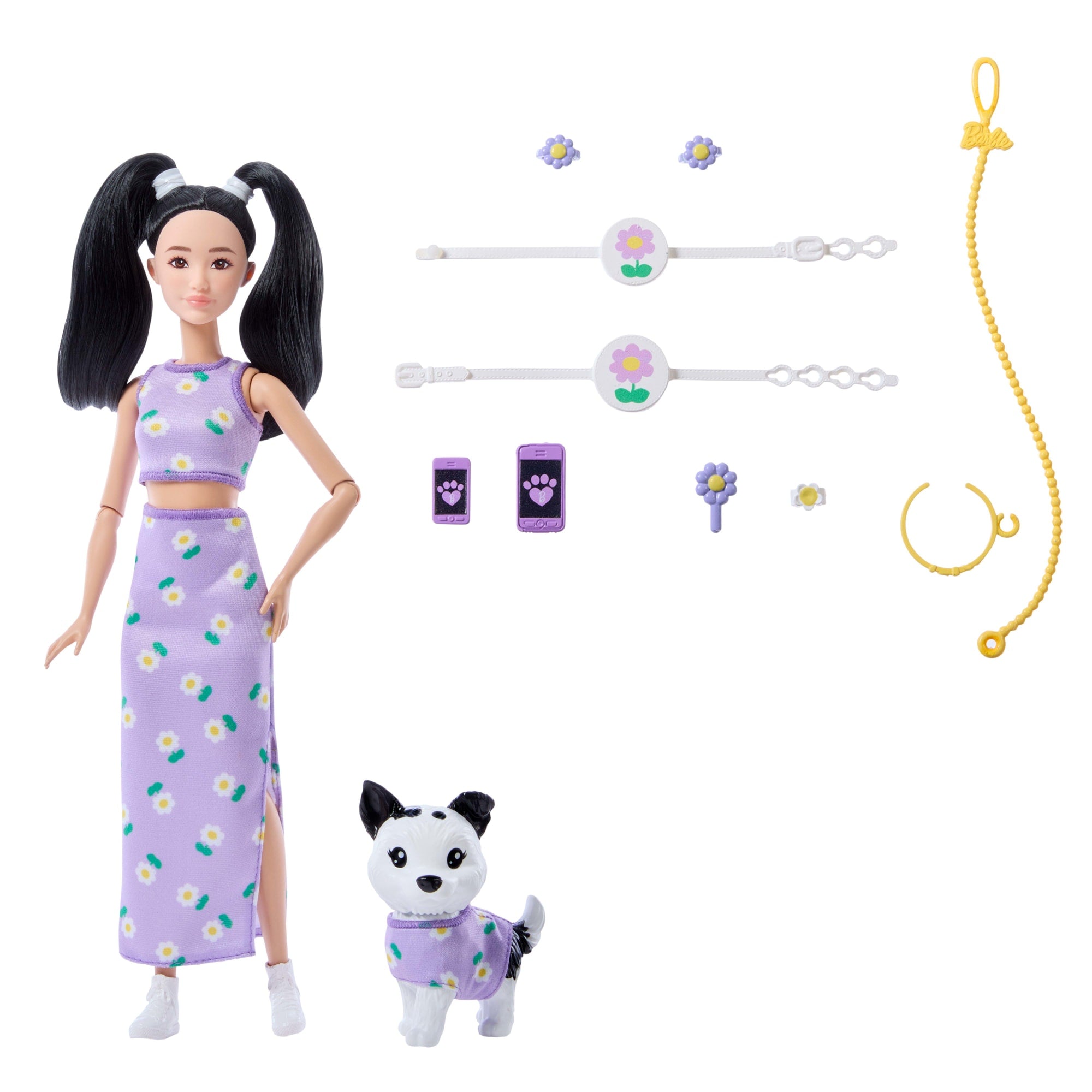 Barbie Twinning Looks Fashion Doll With Pet Dog. Matching Purple Clothes & Accessories. Black Hair - Image 6