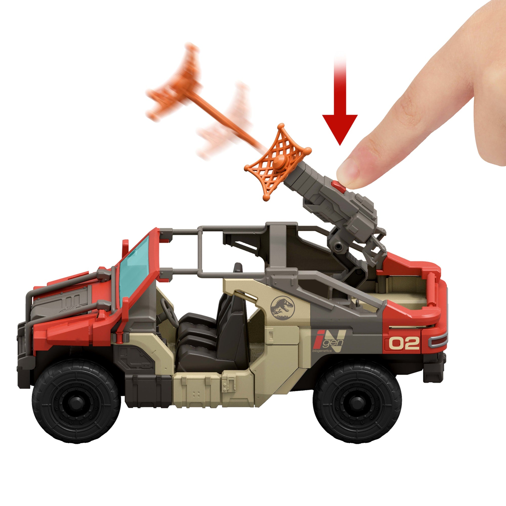 Jurassic World Rebirth Launch 'n Battle Vehicle With 1 Human & 1 Raptor Figure. Turret & Projectiles - Image 5