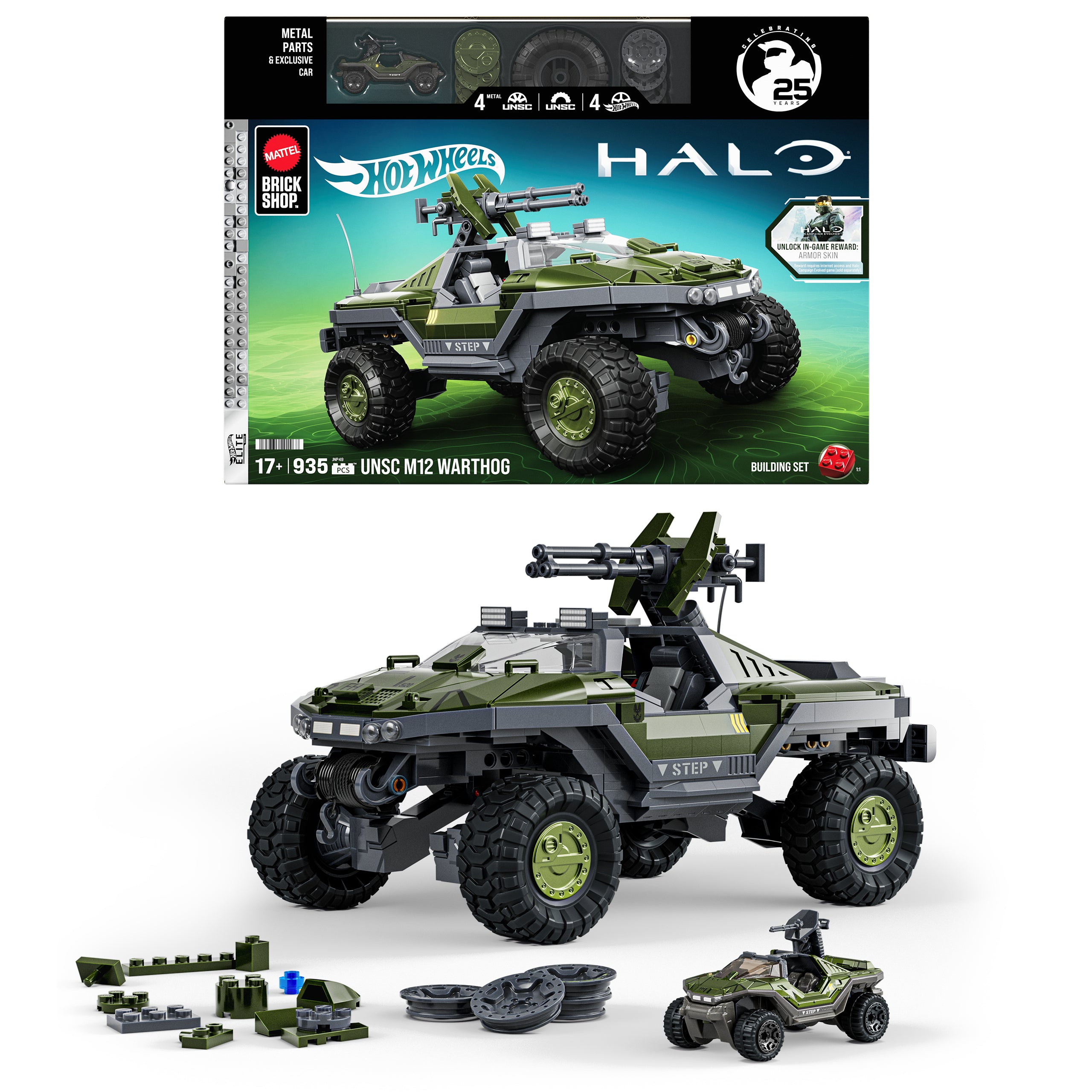 Mattel Brick Shop Hot Wheels Halo UNSC M12 Warthog Building Toy Kit