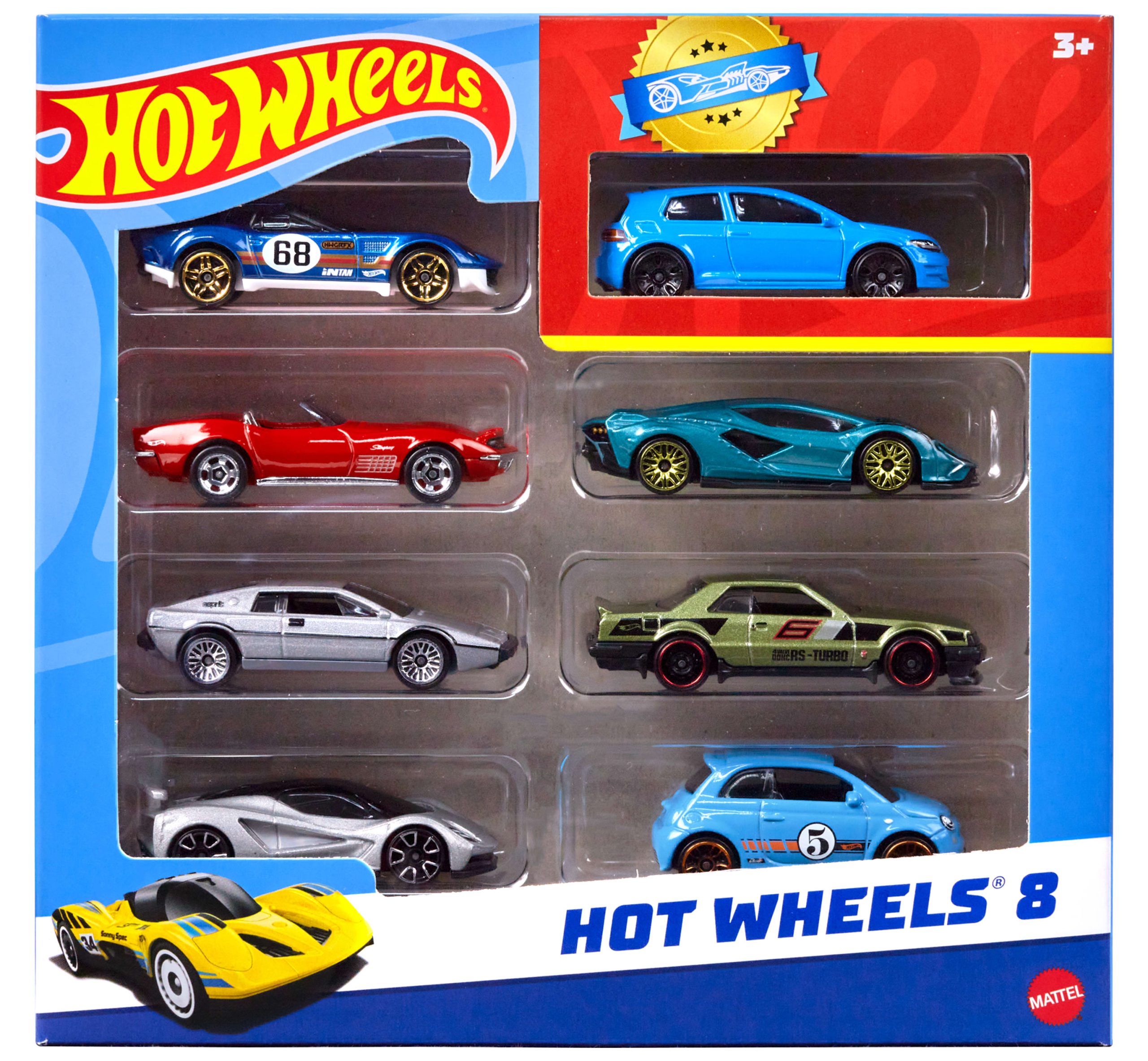 Hot Wheels Set Of 8 Basic Toy Cars & Trucks in 1:64 Scale Including 1 Exclusive Car. Styles May Vary