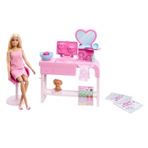 Barbie Face Mask Toy Playset & Doll With 10+ Spa Accessories Including 3 Powder Packs To Make Dough Masks