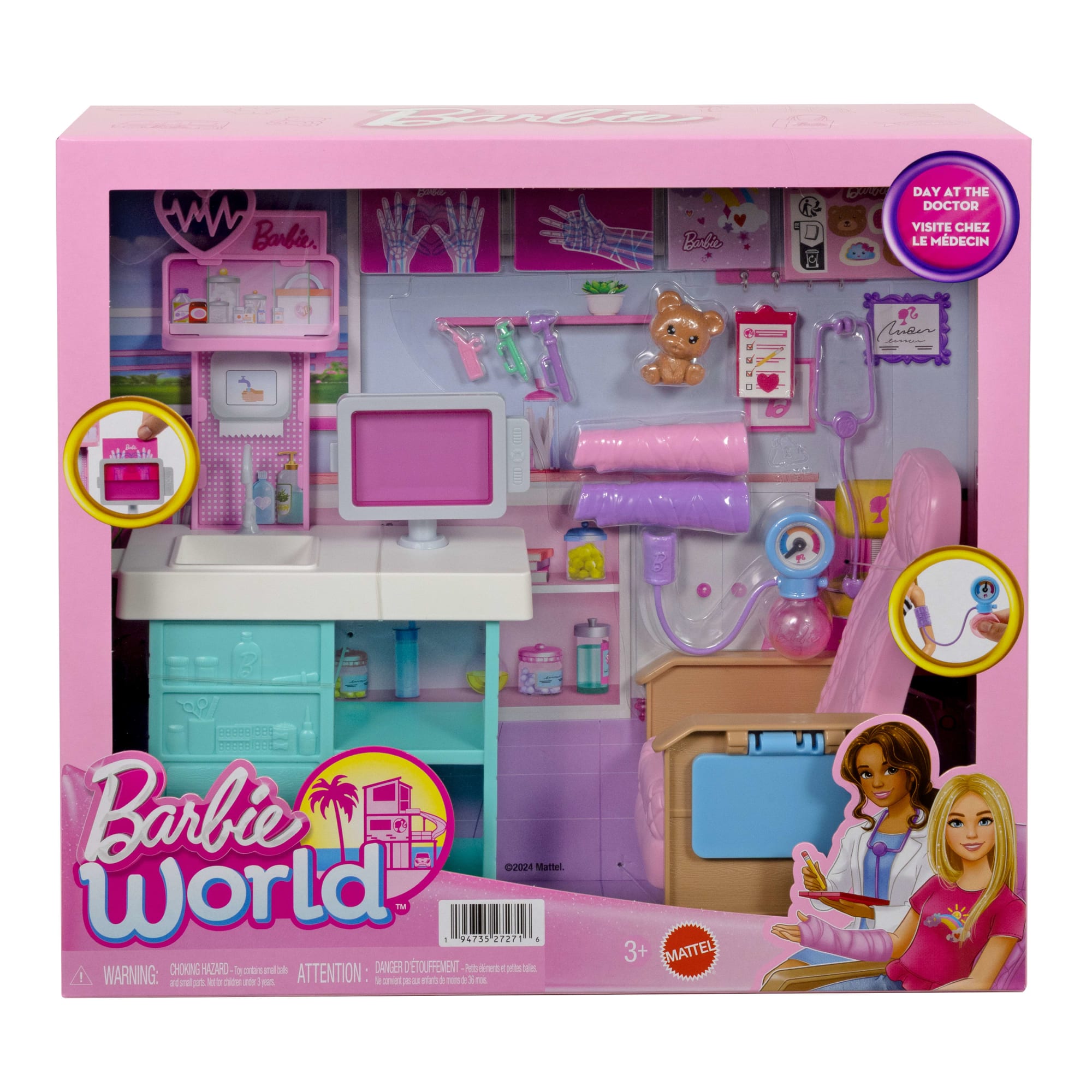 Barbie World Day At The Doctor Toy Playset With Medical Station. Chair & 12 Accessories - Image 6