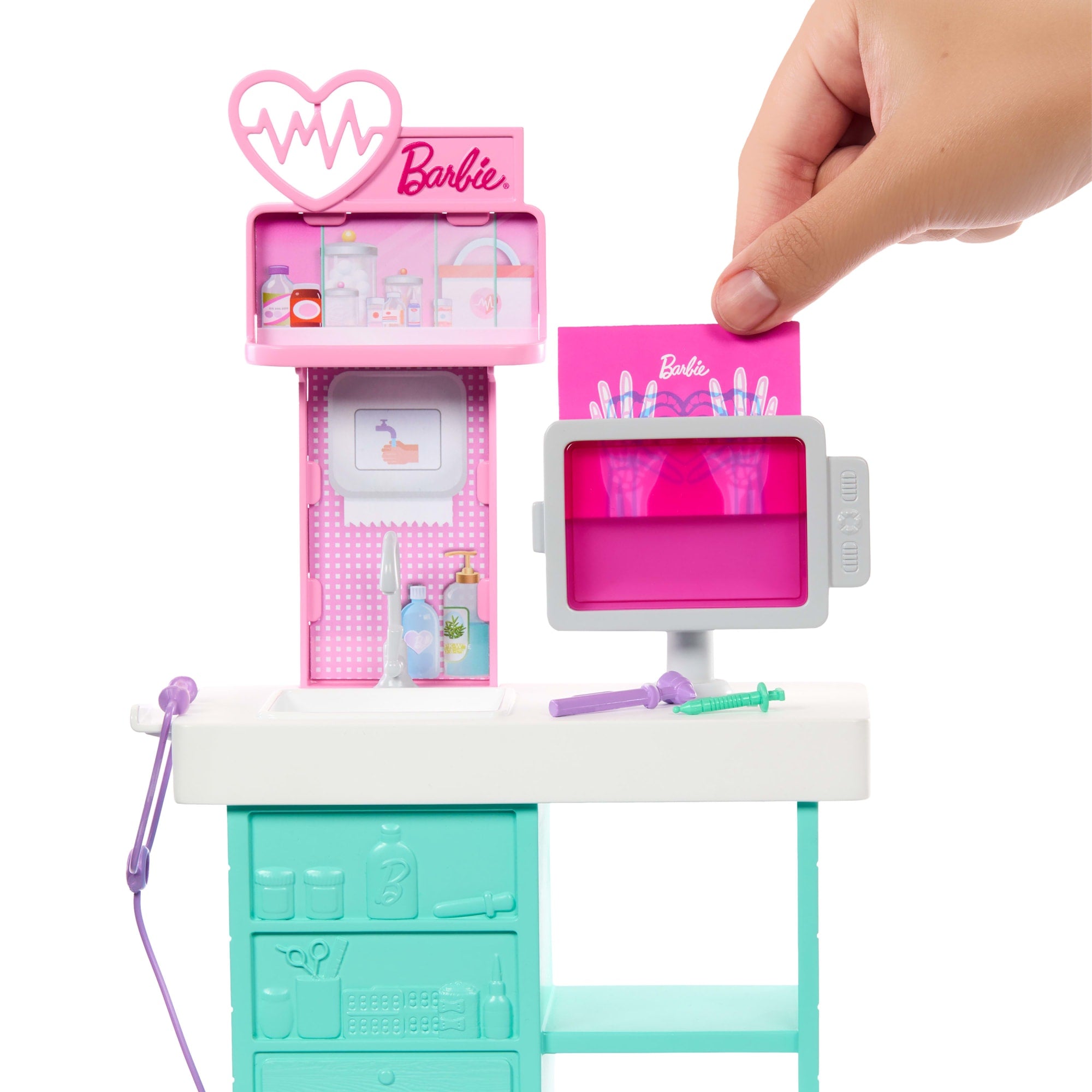 Barbie World Day At The Doctor Toy Playset With Medical Station. Chair & 12 Accessories - Image 2