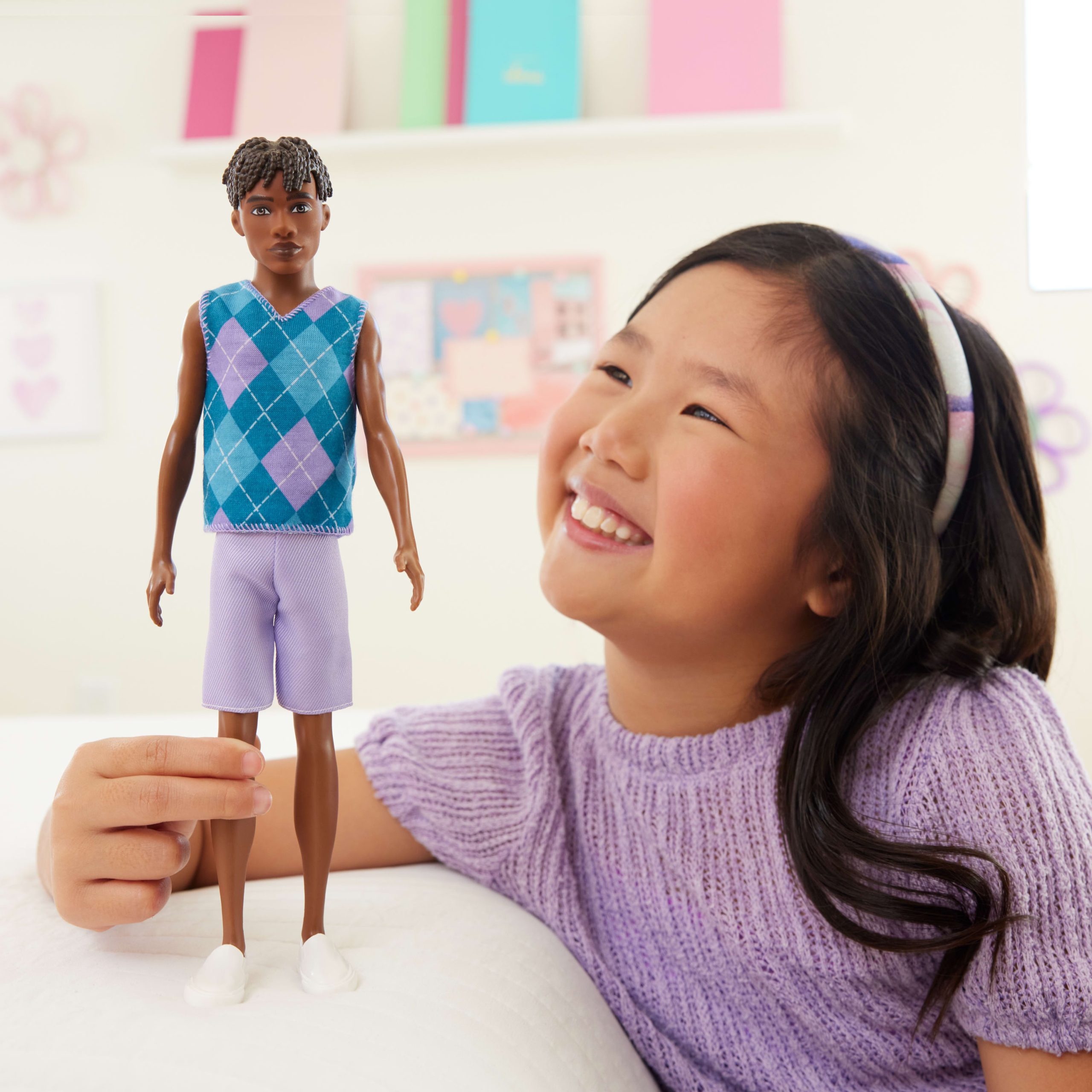 Barbie Fashionistas Style Ken Doll #253 in Lavender Shorts. Turquoise And Lavender Top. Brown Hair - Image 2