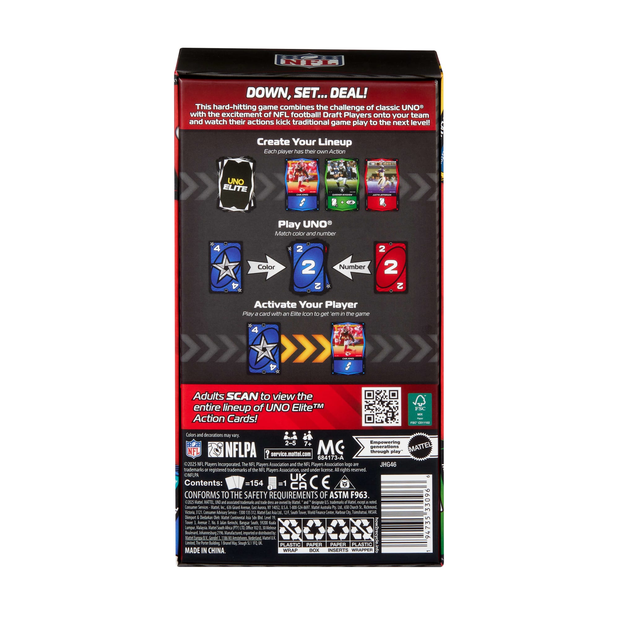 UNO Elite NFL Card Game 2025 Core Edition Starter Set With Deck. 4 Game Booster Packs & 2 Promo Cards - Image 5