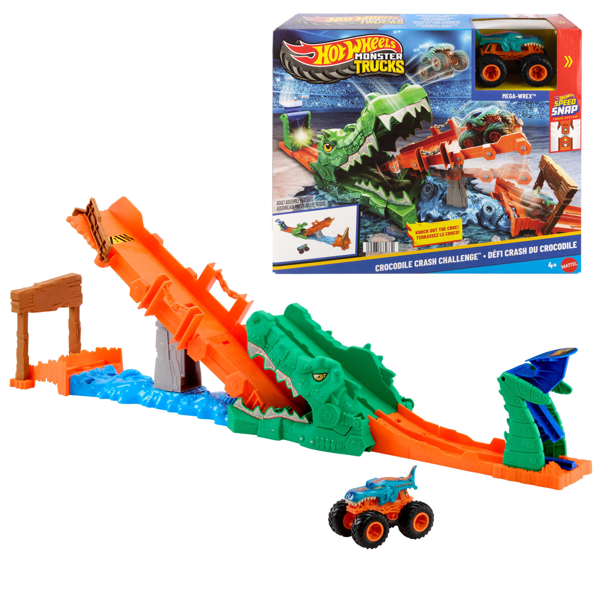 Coffret de Jeu Défi Attaque du Crocodile Monster Trucks Hot Wheels et Véhicule Mega-Wrex à L'Échelle 1:64