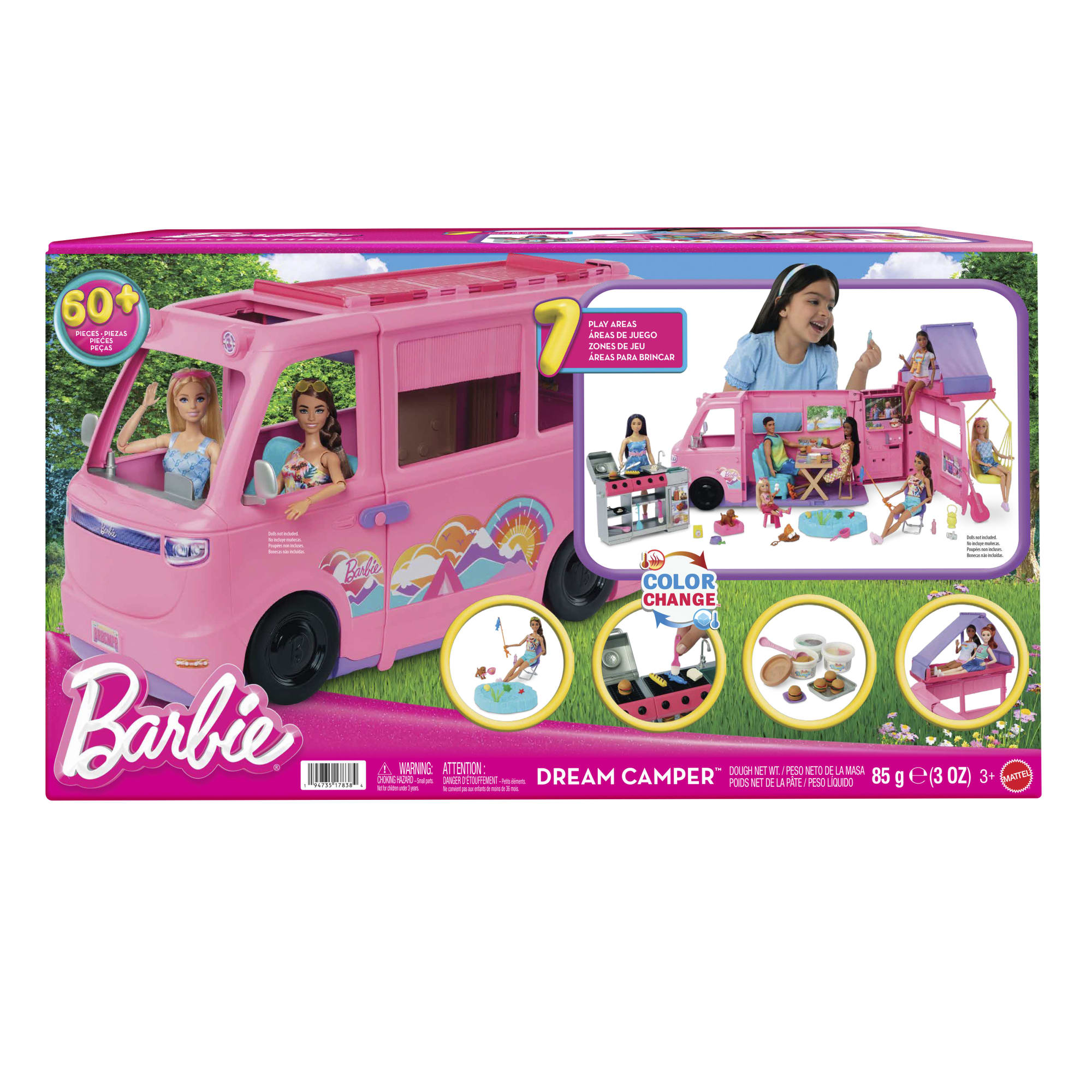 Barbie Dream Camper Playset With Roof Tent. BBQ Grill With Color-Change Feature & 60+ Accessories - Image 6