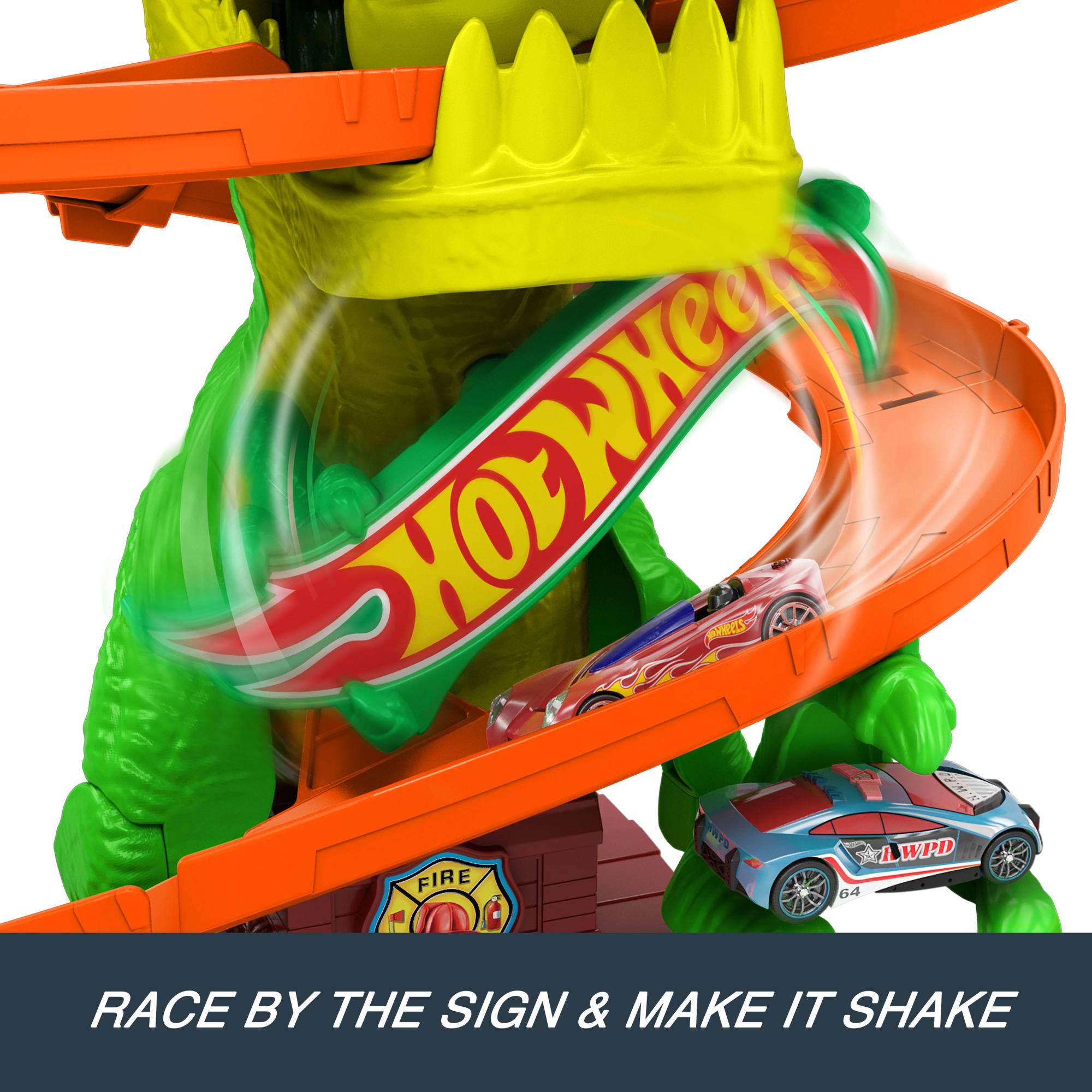 Hot Wheels City T-Rex Blaze Battle Playset & 1:64 Scale Die-Cast Car. Dinosaur Nemesis - Image 4