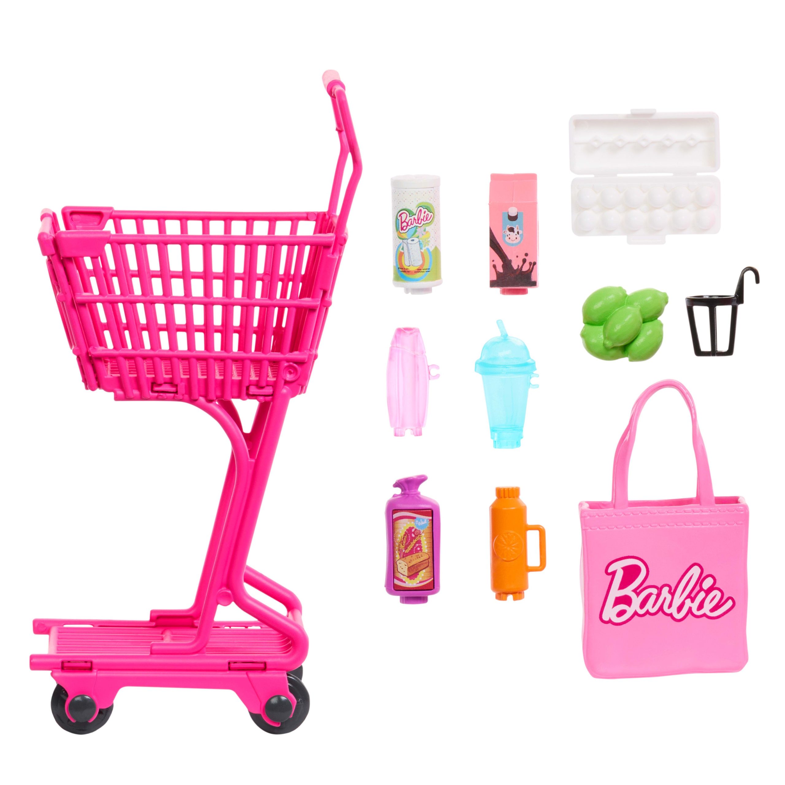 Barbie World Grocery Shopping Toy Set With 11 Doll Accessories Including Cart. Food. Bag. & More - Image 5