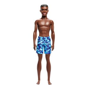 Beach Ken Doll With Dark Brown Hair Wearing Blue Swimsuit