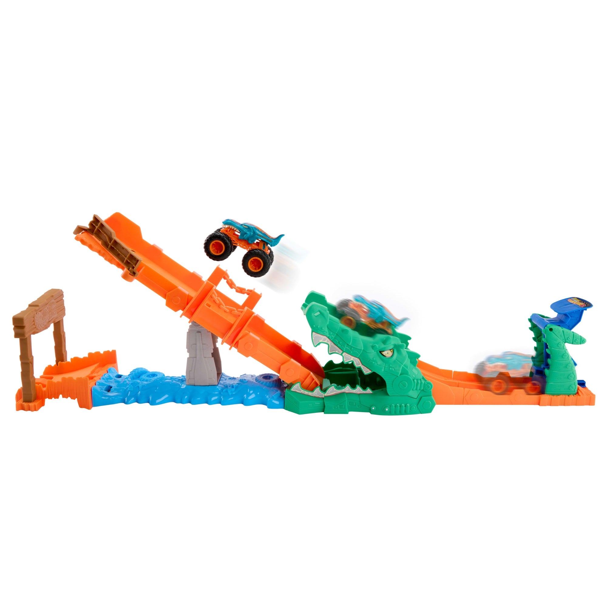 Hot Wheels Monster Trucks Crocodile Crash Challenge Playset & 1:64 Scale MEGA-Wrex Toy Vehicle - Image 6