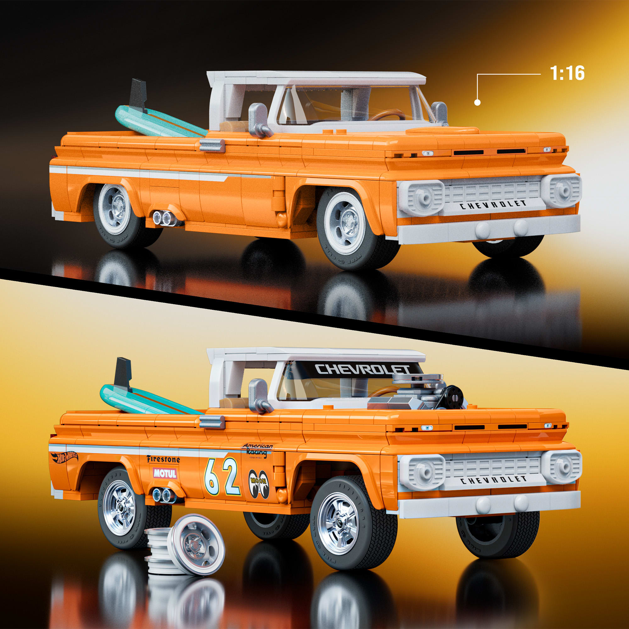 Mattel Brick Shop Hot Wheels Custom '62 Chevy Pickup Building Set - Image 3