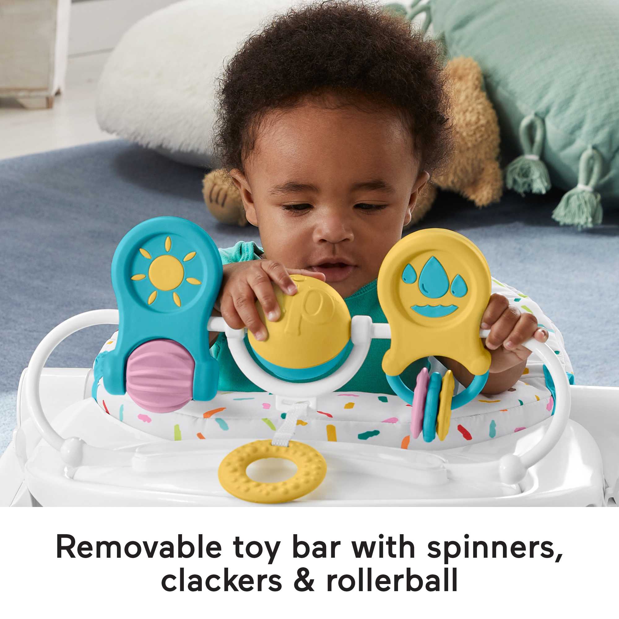 Fisher-Price Deluxe Sit-Me-Up Floor Seat Portable Baby Chair With Toy Bar. Rainbow Sprinkles - Image 3