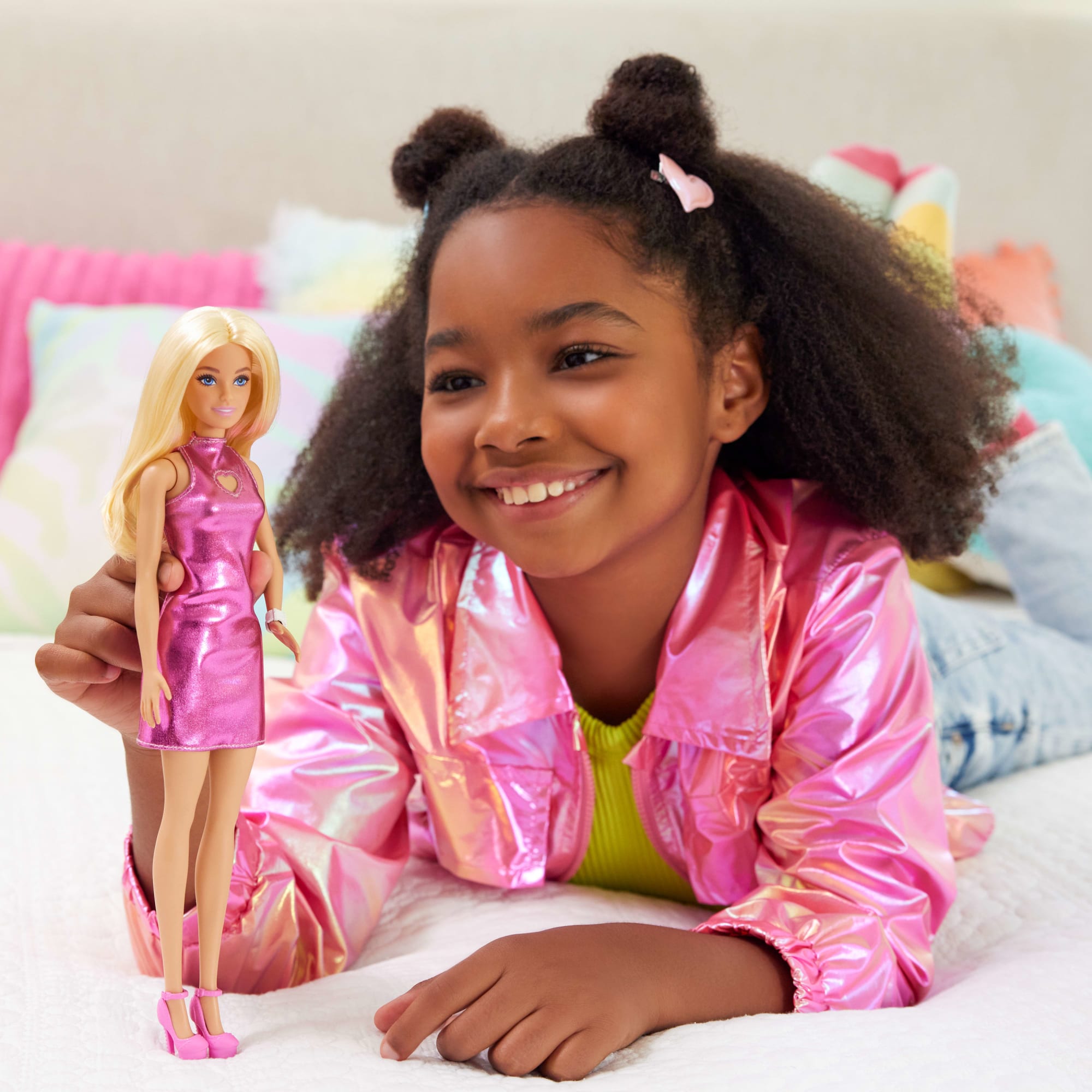 Barbie Fashionistas Doll #230 in Metallic Pink Minidress With Heart Cut-Out. Blond Hair - Image 2