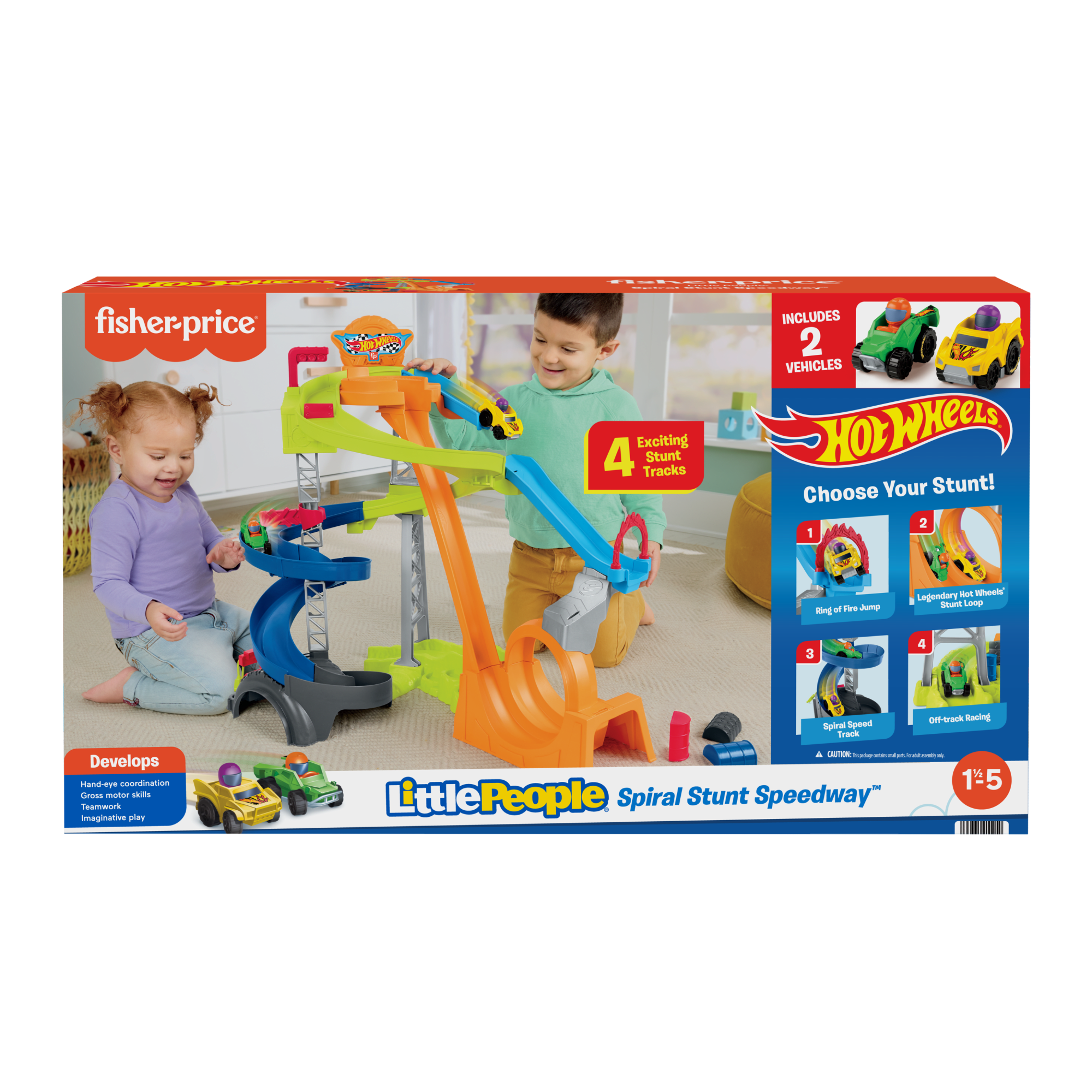 Little People Hot Wheels Spiral Stunt Speedway Toddler Race Track Playset. 2 Toy Cars - Image 6