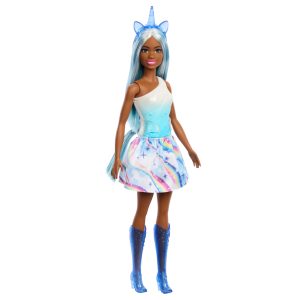 Barbie  Poupée Licorne. Cheveux Bleus. Tenue Ombrée et Accessoires