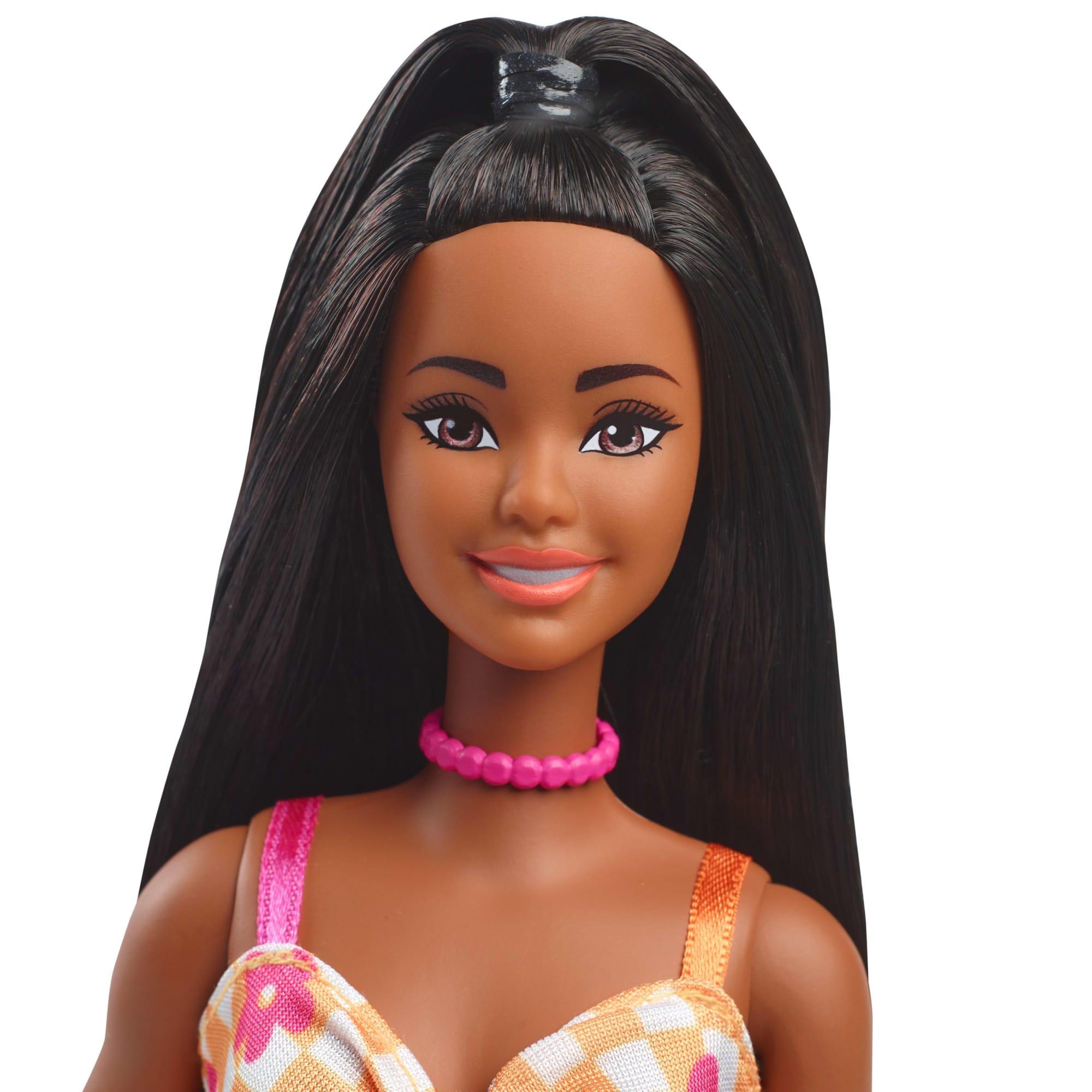 Barbie Fashionistas Doll #233 in Checkered Flower Midi Dress. Black Hair - Image 3