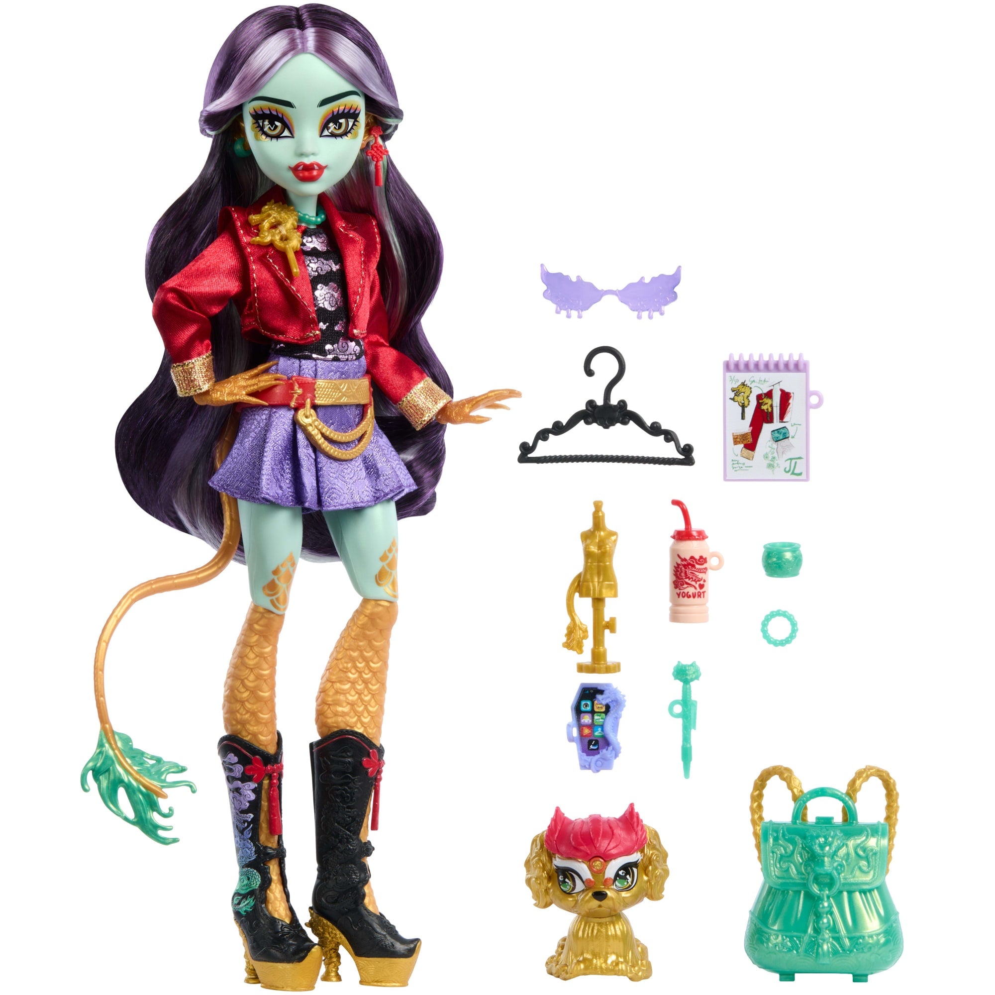 Monster High Jinafire Long Fashion Doll With Pet Dog Cloudy Yun Yun And 7 Accessories - Image 5