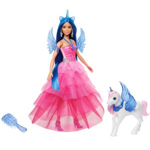Barbie  65Anniversaire  Poupée et Animal  Licorne Ailée. Ch. Bleus