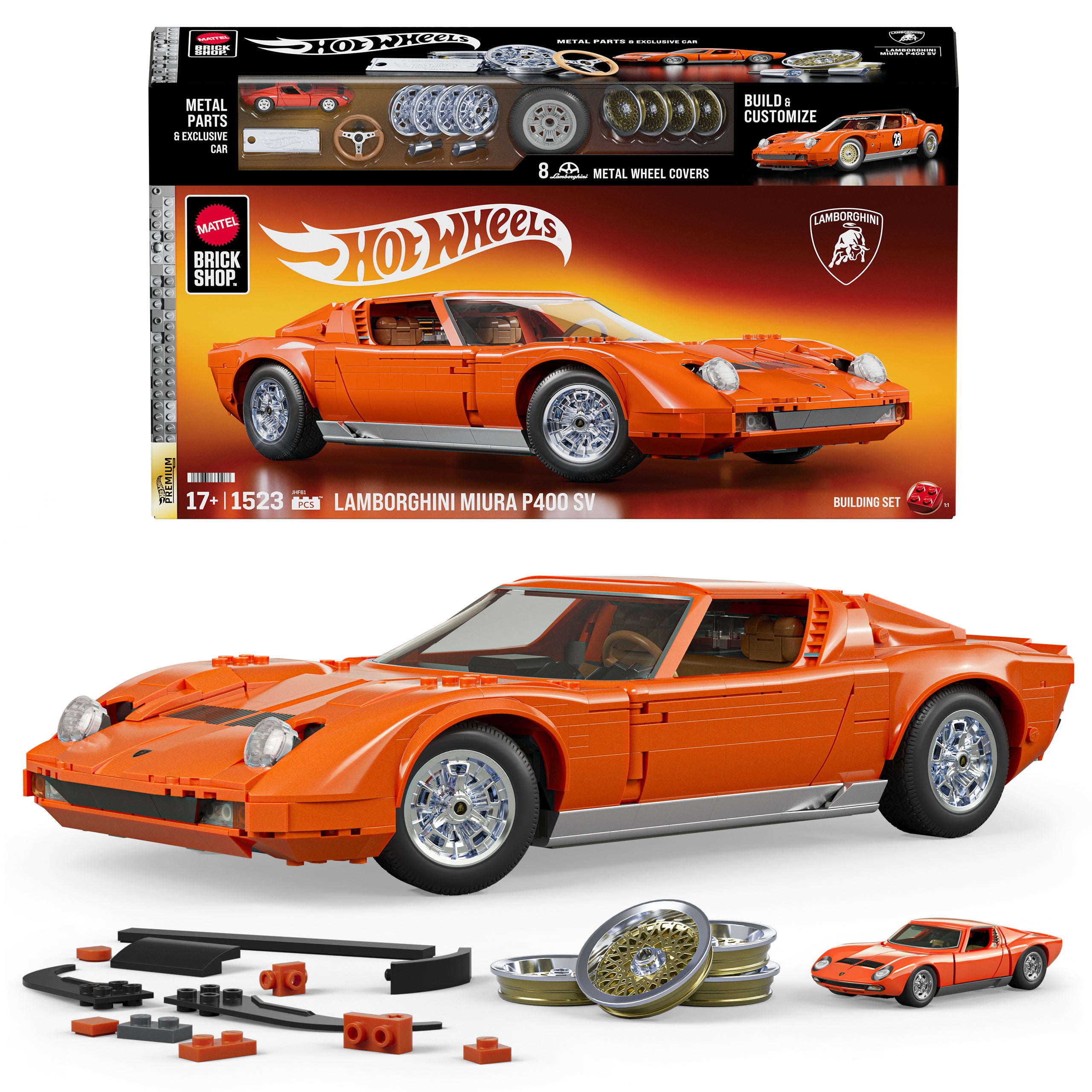 Mattel Brick Shop Hot Wheels '71 Lamborghini Miura P400 Sv Building Toy Kit