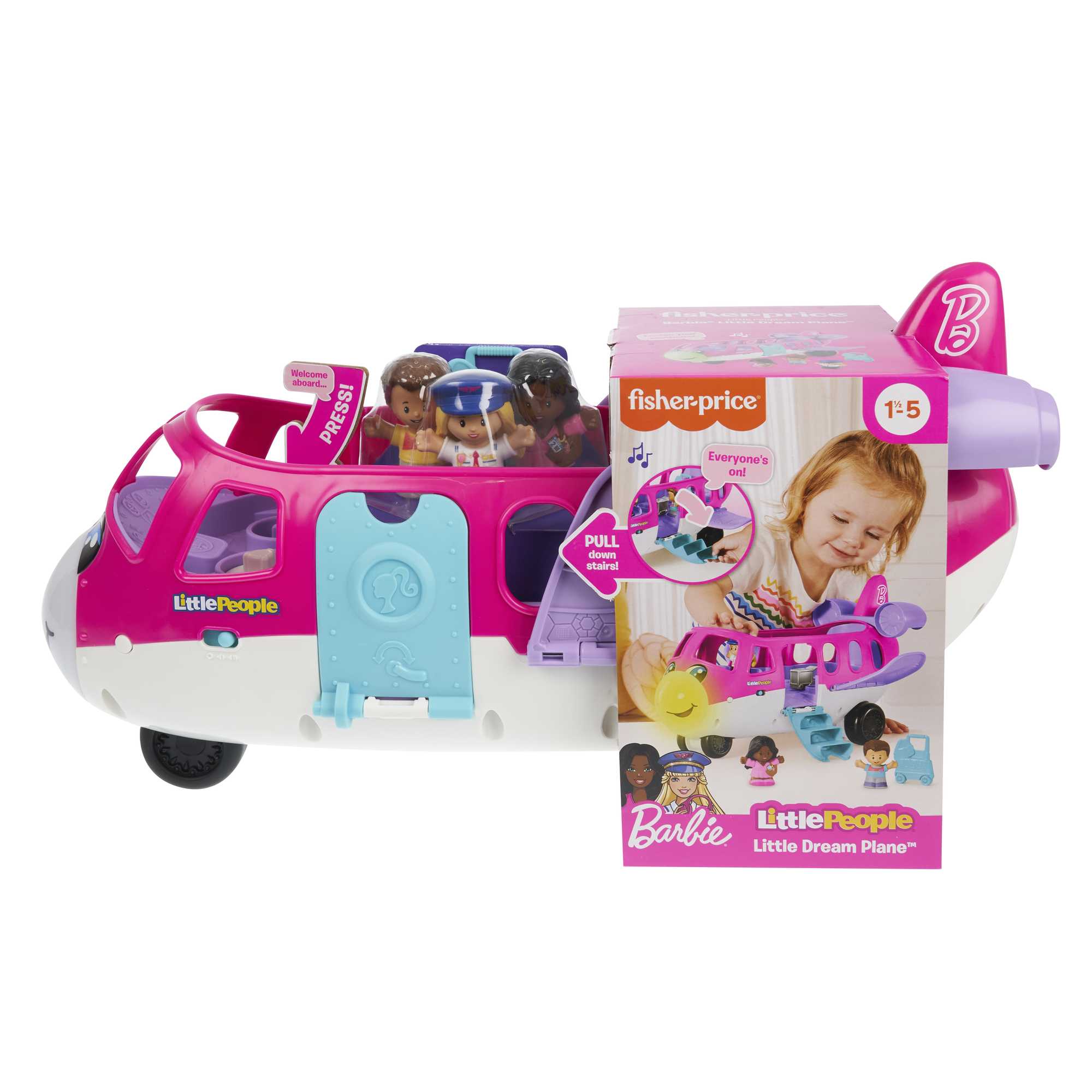 Little People Barbie Toy AIrplane With Lights Music And 3 Figures. Little Dream Plane. Toddler Toys. Multi-Language Version - Image 6