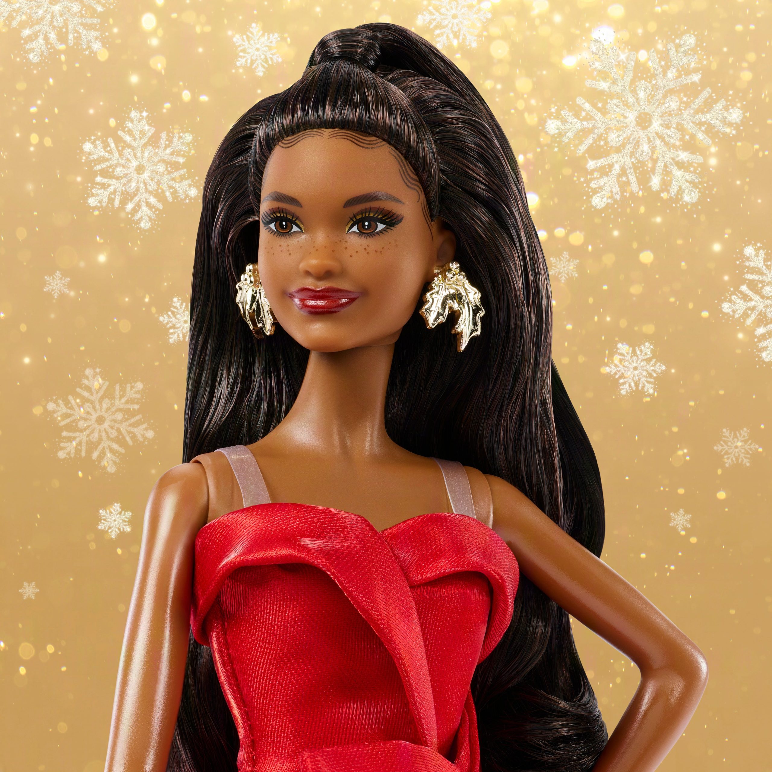 Barbie Signature 2026 Holiday Barbie Fashion Doll. Seasonal Collector. Black Hair With Red Gown With Bow Detail - Image 3