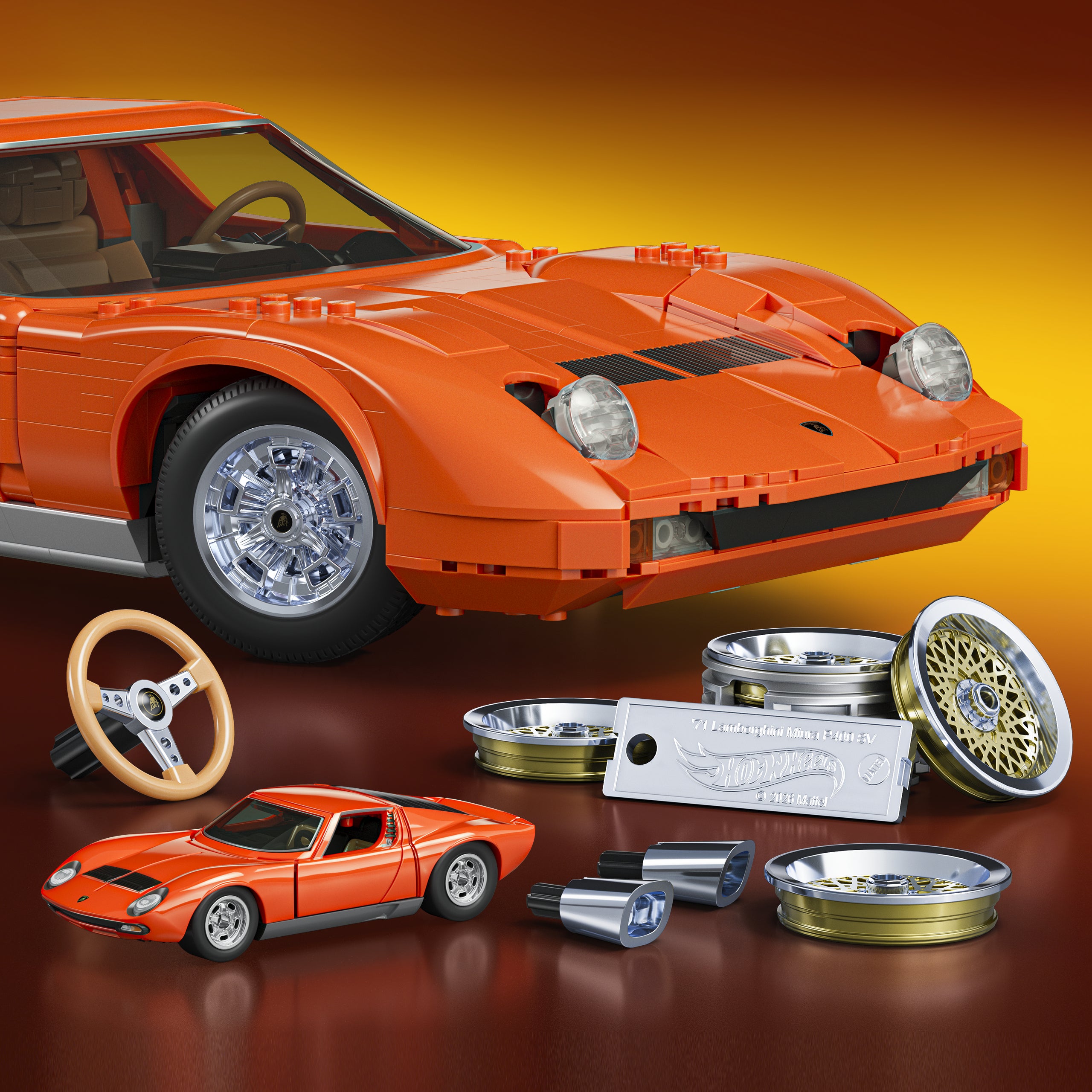 Mattel Brick Shop Hot Wheels '71 Lamborghini Miura P400 Sv Building Toy Kit - Image 5