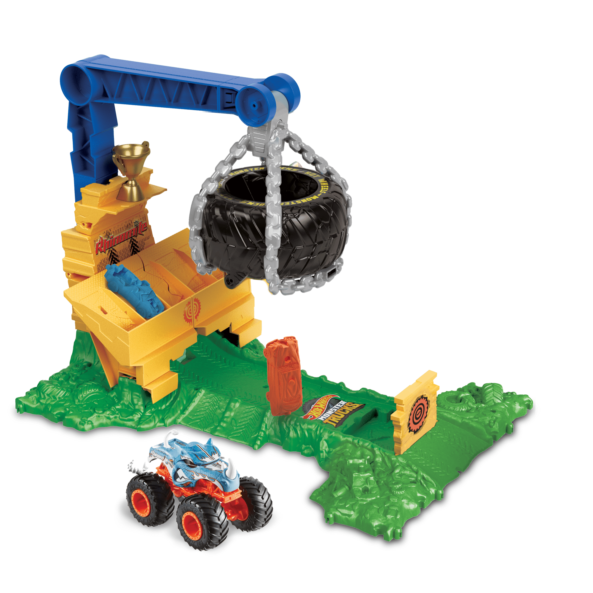 Hot Wheels Monster Trucks Rhinomite Chargin' Challenge Playset With 1 Toy Truck & 2 Crushed Cars - Image 5