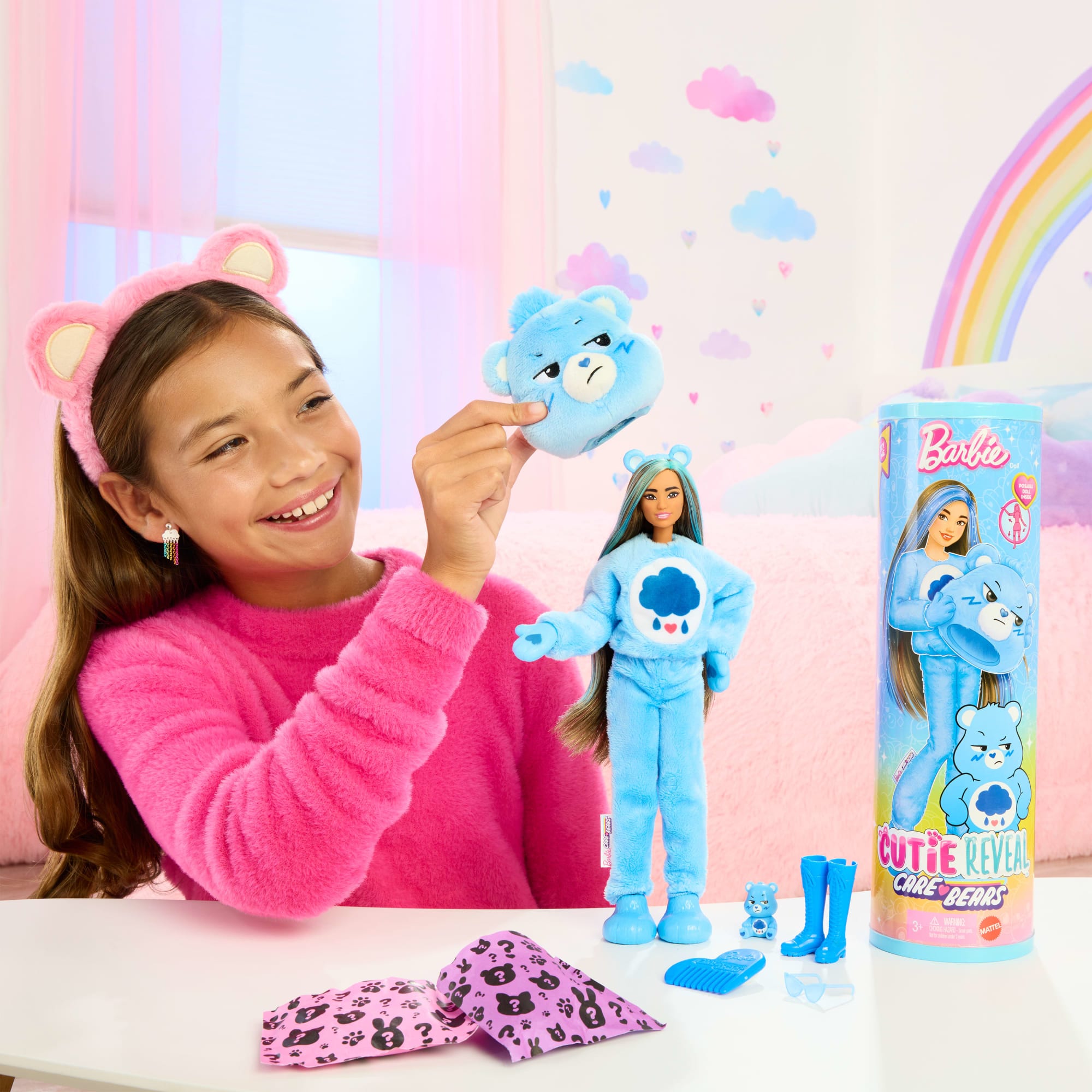 Barbie Cutie Reveal Care Bears Series Doll & Accessories in Grumpy Bear Plush Costume. 10 Surprises - Image 2