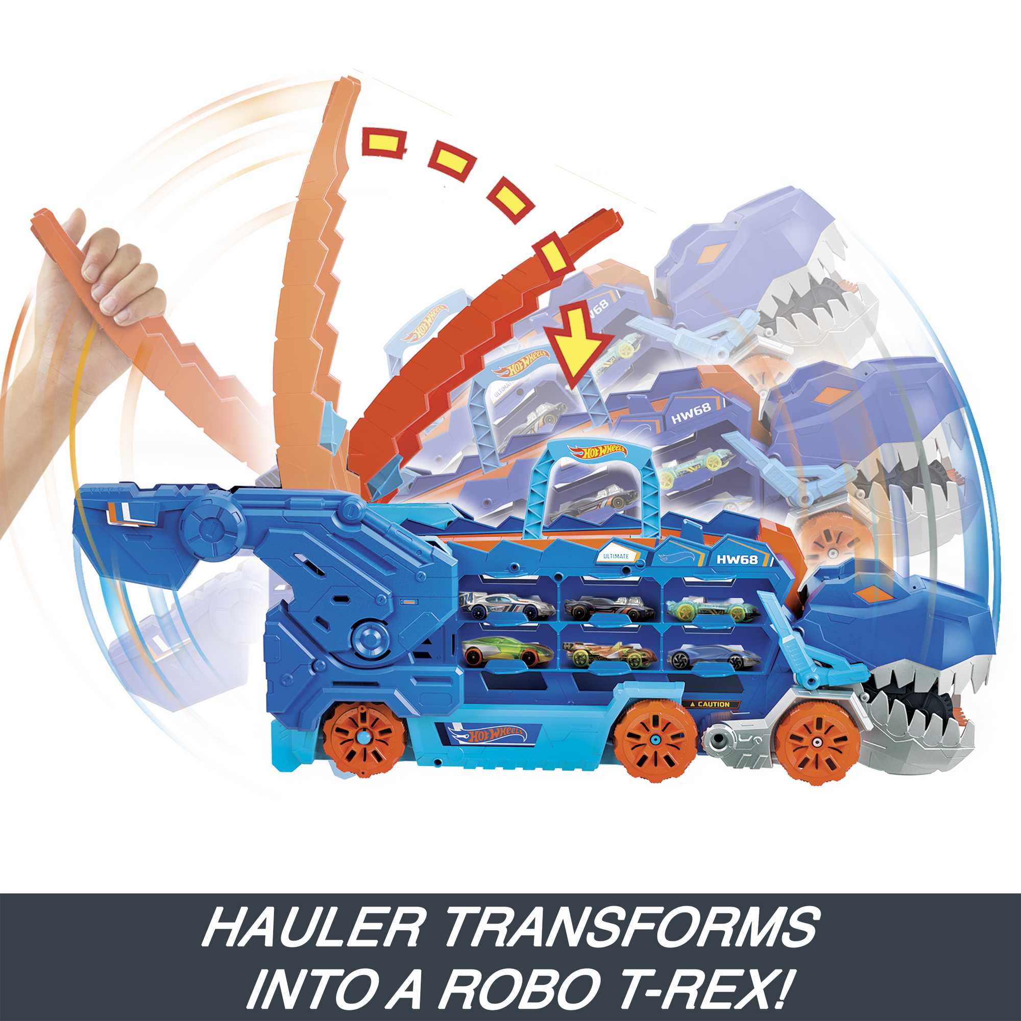 Hot Wheels City Ultimate T-Rex Transporter. Hauler Transforms into A Dino. Featured in Let's Race - Image 4
